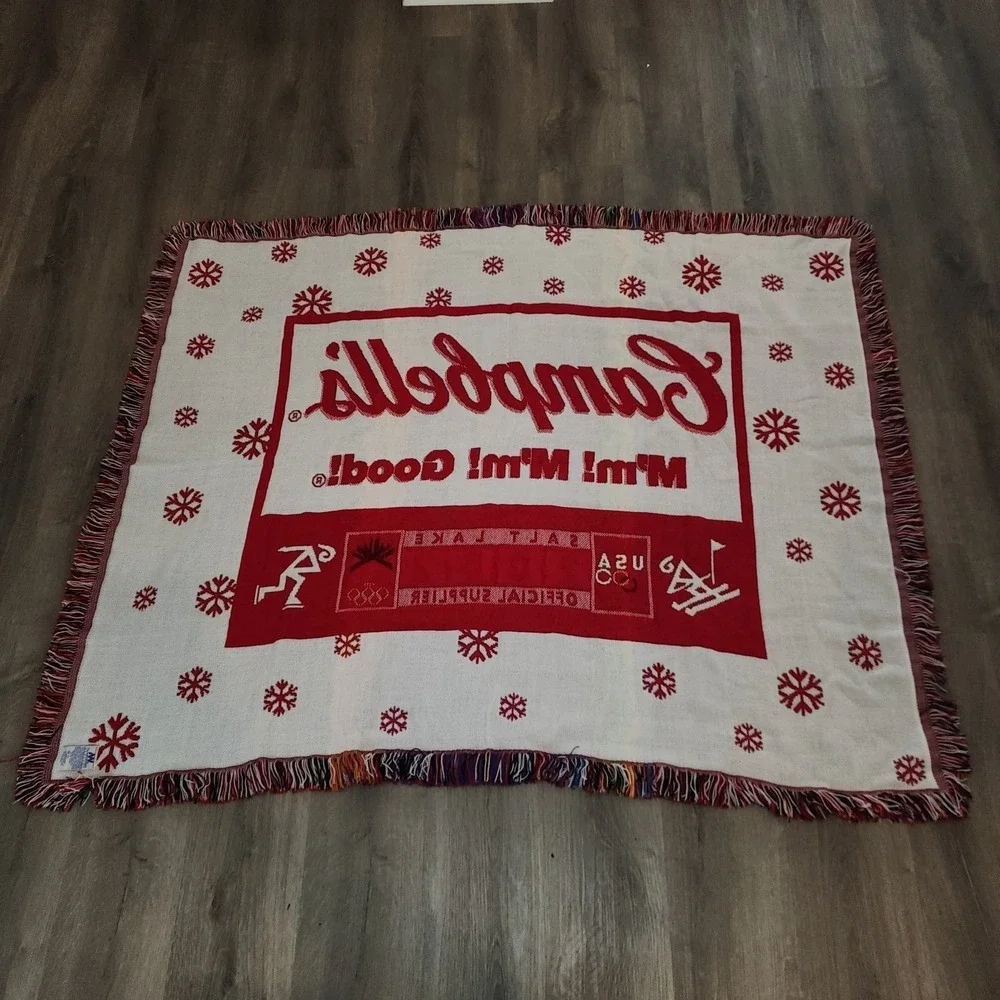 Vintage Winter Olympics 2002 Salt Lake City Campbell's Soup Blanket Fringe Throw